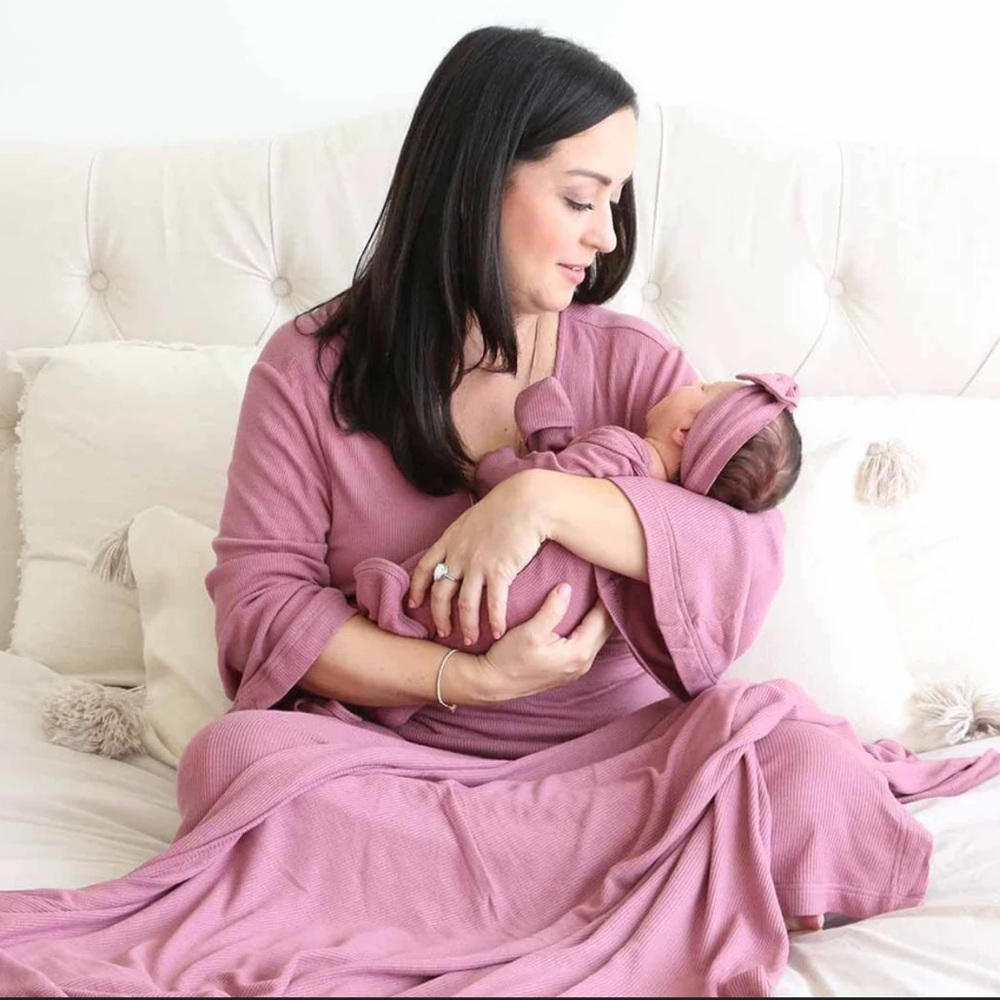 CADEN LANE Boysenberry Waffle Bamboo Knit Maternity Robe One Size Wrap Style